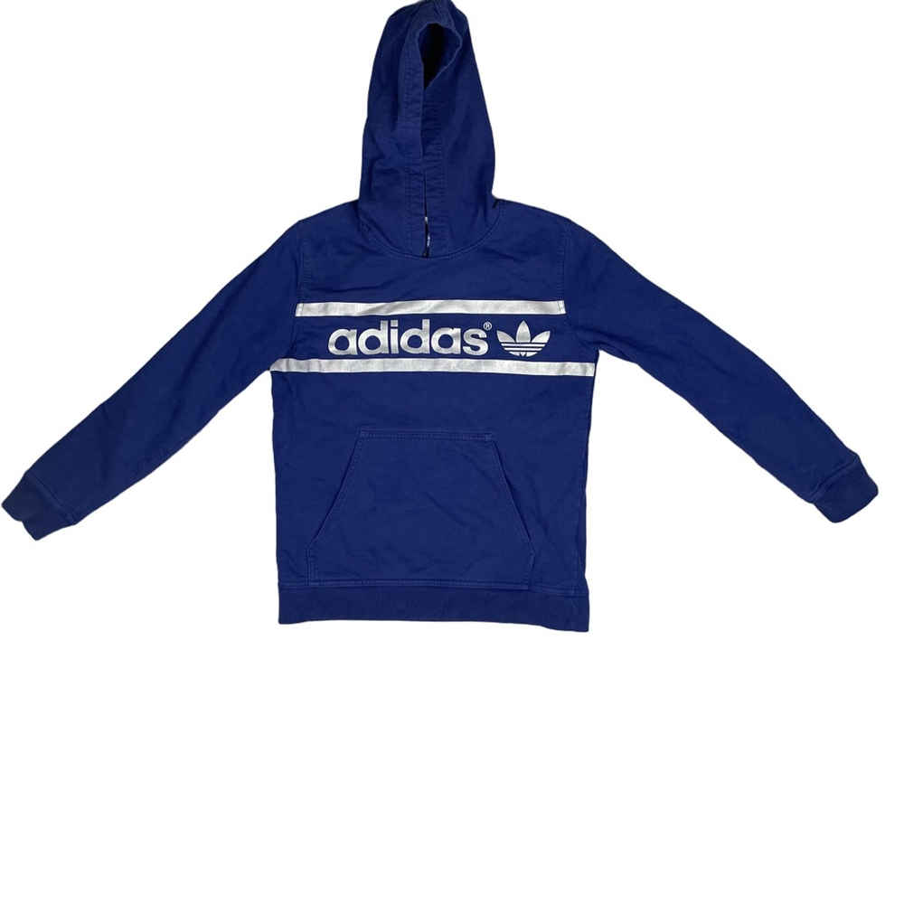 Boys Youth Adidas Size L Originals Hoodie Navy Blue Silver Trefoil Logo Pullover